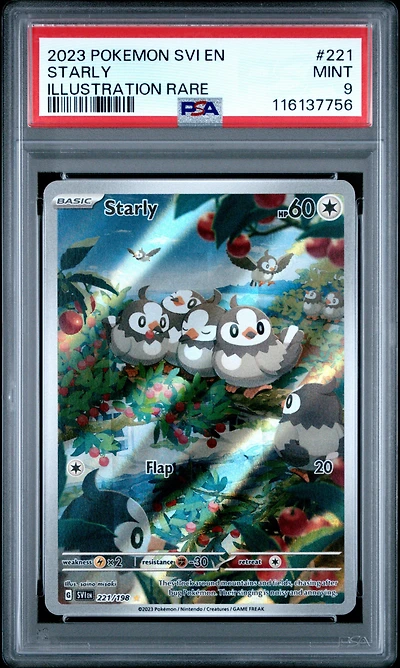 2023 Pokemon Svi En-scarlet & Violet 221 Starly Illustration Rare PSA 9