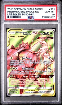 2019 Pokemon Sun & Moon Unbroken Bonds 191 Full Art/pheromosa & Buzzwole Gx PSA 10