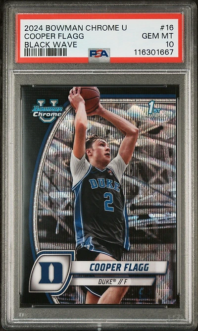 2024 Bowman Chrome University 16 Cooper Flagg Black Wave PSA