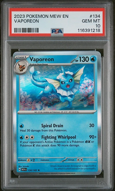 2023 Pokemon Mew En-151 134 Vaporeon PSA 10