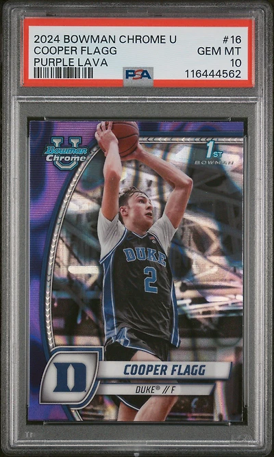 2024 Bowman Chrome University 16 Cooper Flagg Purple Lava PSA