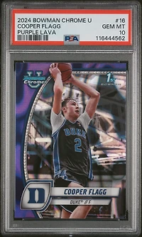 2024 Bowman Chrome University 16 Cooper Flagg Purple Lava PSA