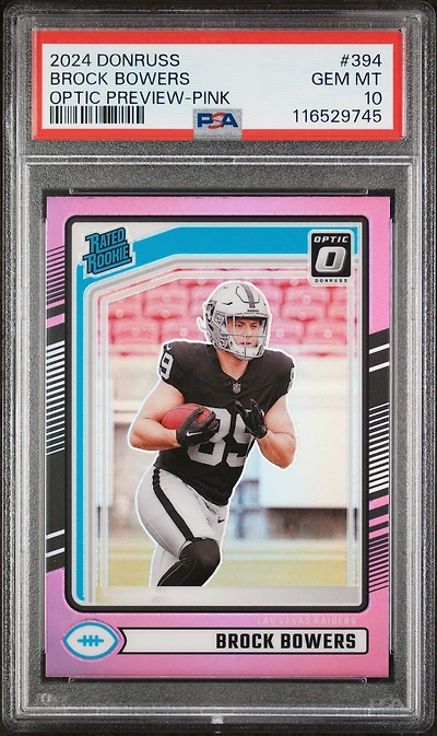 2024 Panini Donruss 394 Brock Bowers Optic Preview-pink PSA 10
