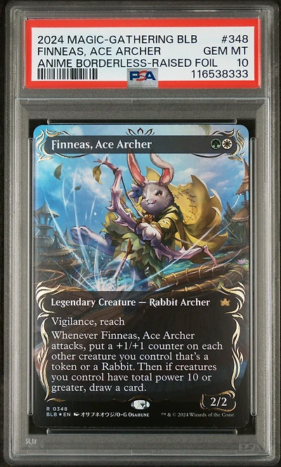 2024 Magic The Gathering Bloomburrow 348 Finneas, Ace Archer Anime Borderless-raised Foil PSA 10