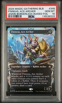2024 Magic The Gathering Bloomburrow 348 Finneas, Ace Archer Anime Borderless-raised Foil PSA 10