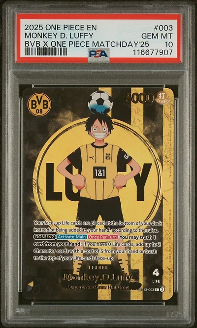 2025 One Piece Promos 003 Monkey D. Luffy Bvb X One Piece Match Day 2025 PSA 10