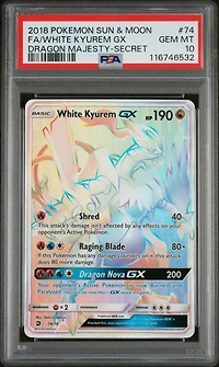 2018 Pokemon Sun & Moon Dragon Majesty 74 Full Art/white Kyurem Gx Secret PSA 10