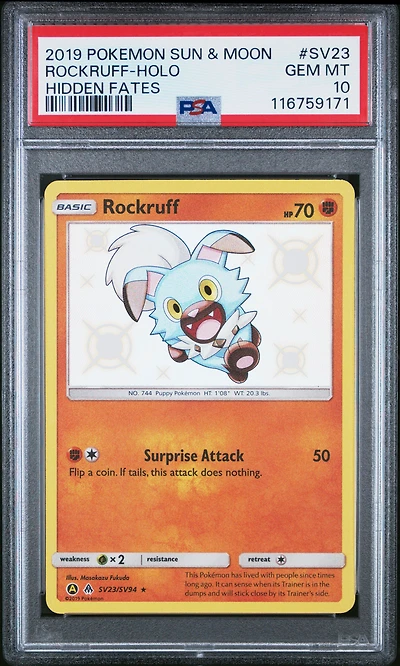 2019 Pokemon Sun & Moon Hidden Fates Sv23 Rockruff-holo PSA