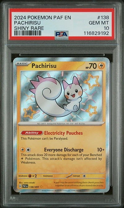 2024 Pokemon Paf En-paldean Fates 138 Pachirisu Shiny Rare PSA 10
