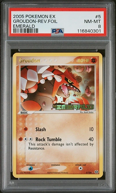 2005 Pokemon Ex Emerald Groudon-reverse Foil PSA 8