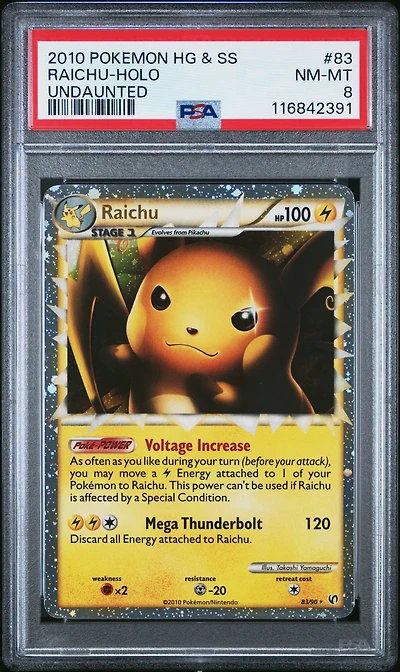 2010 Pokemon Heartgold & Soulsilver Undaunted 83 Raichu-holo PSA 8