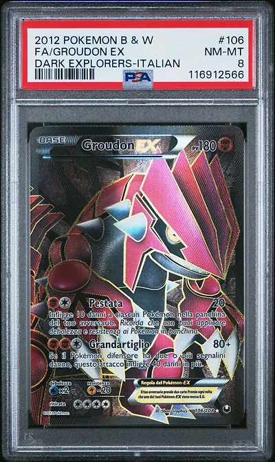 2012 Pokemon Black & White Dark Explorers 106 Full Art/groudon Ex Italian PSA 8