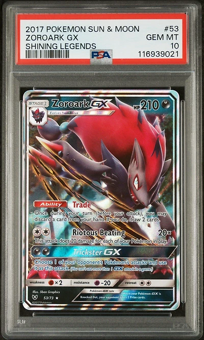 2017 Pokemon Sun & Moon Shining Legends 53 Zoroark Gx PSA