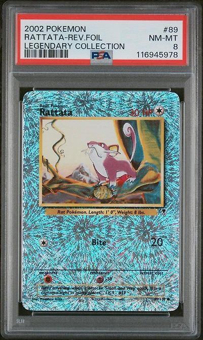 2002 Pokemon Legendary Collection 89 Rattata-reverse Foil PSA 8
