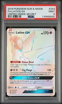 2019 Pokemon Sun & Moon Unified Minds 243 Full Art/latios Gx Secret PSA 9