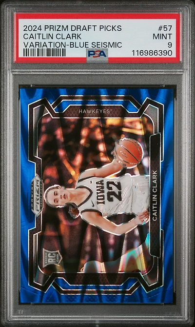 2024 Panini Prizm Draft Picks 57 Caitlin Clark Variation-blue Seismic PSA 9