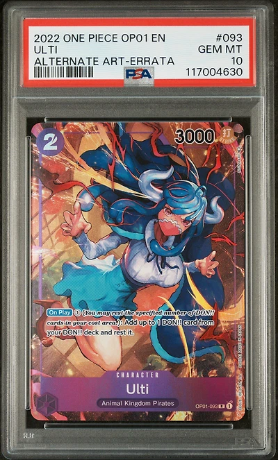 2022 One Piece Romance Dawn 093 Ulti Alternate Art-errata PSA 10