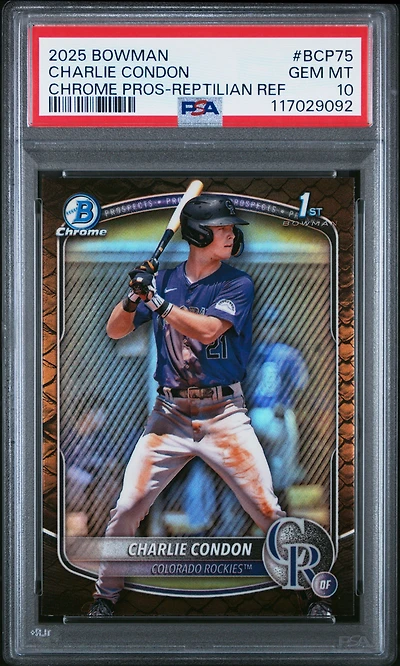 2025 Bowman Chrome Prospects Bcp75 Charlie Condon Reptilian Refractor PSA 10