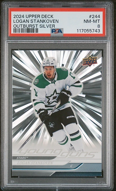 2024 Upper Deck 244 Logan Stankoven Outburst Silver PSA 8