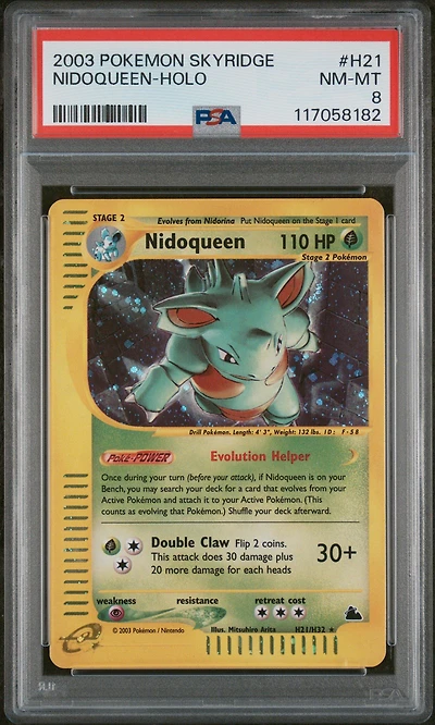 2003 Pokemon Skyridge H21 Nidoqueen-holo PSA 8