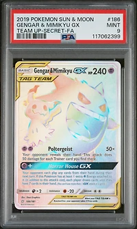 2019 Pokemon Sun & Moon Team Up 186 Full Art/gengar & Mimikyu Gx Secret PSA
