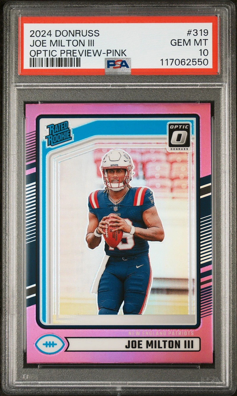 2024 Panini Donruss 319 Joe Milton Iii Optic Preview-pink PSA 10