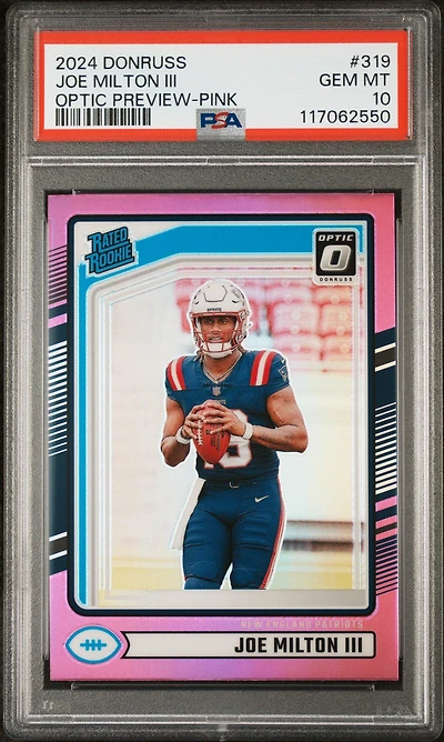 2024 Panini Donruss 319 Joe Milton Iii Optic Preview-pink PSA 10