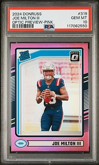 2024 Panini Donruss 319 Joe Milton Iii Optic Preview-pink PSA 10
