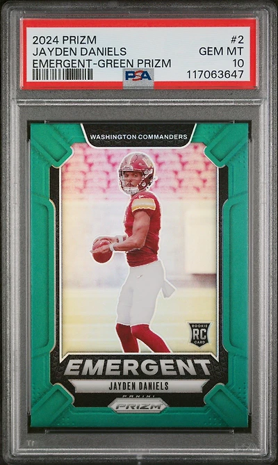 2024 Panini Prizm Emergent 2 Jayden Daniels Green Prizm PSA 10