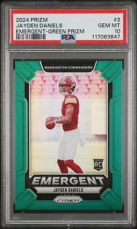 2024 Panini Prizm Emergent 2 Jayden Daniels Green Prizm PSA 10