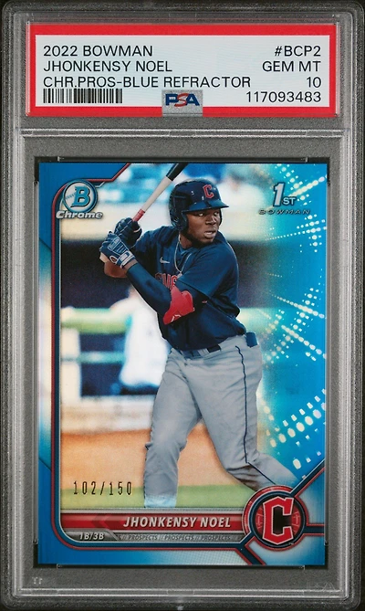 2022 Bowman Chrome Prospects Bcp2 Jhonkensy Noel Blue Refractor PSA 10