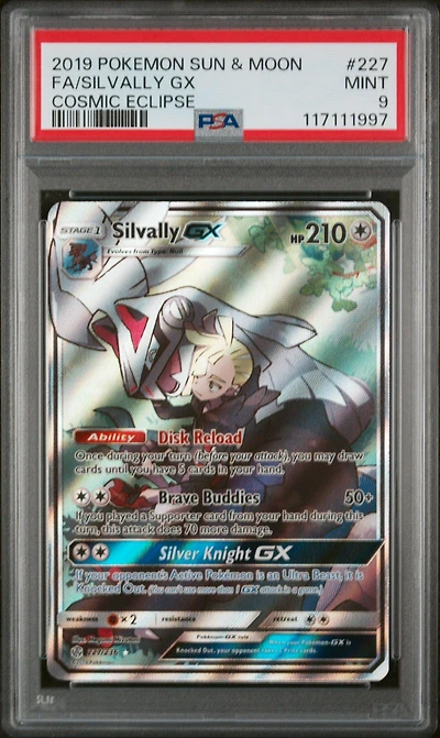 2019 Pokemon Sun & Moon Cosmic Eclipse 227 Full Art/silvally Gx PSA 9