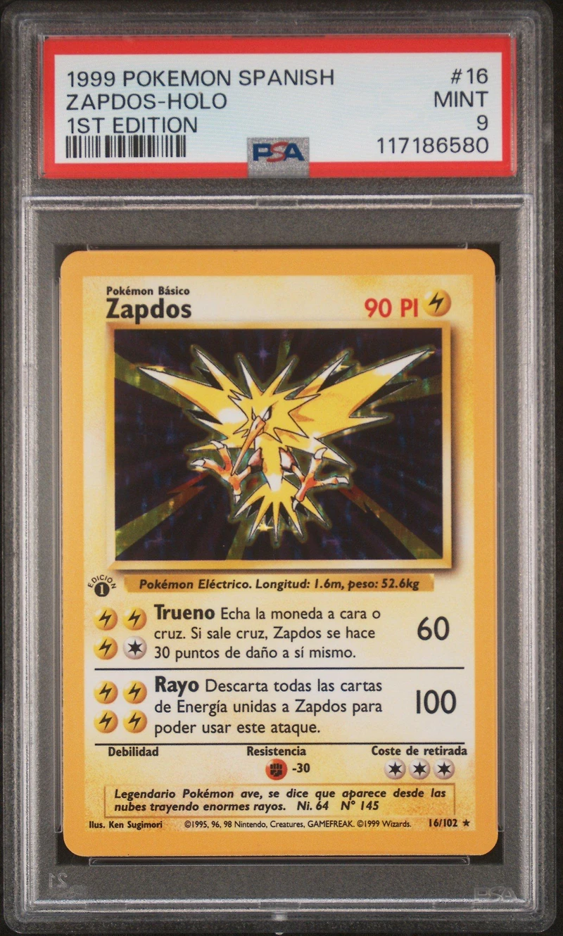 1999 Pokemon Spanish 16 Zapdos-holo 1st Edition PSA 9