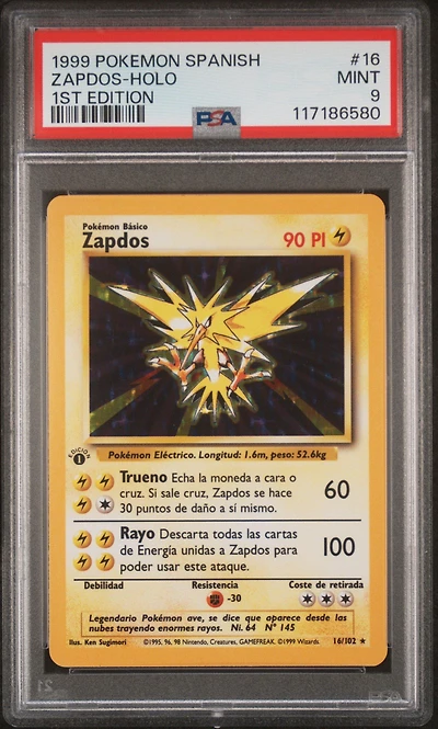 1999 Pokemon Spanish 16 Zapdos-holo 1st Edition PSA 9
