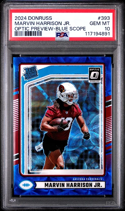 2024 Panini Donruss 393 Marvin Harrison Jr. Optic Preview-blue Scope PSA 10