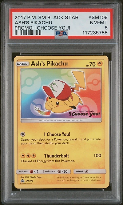 2017 Pokemon Sm Black Star Promo Sm108 Ash's Pikachu I Choose You! PSA