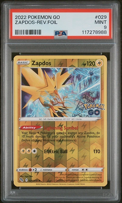 2022 Pokemon Go 029 Zapdos-reverse Foil PSA 9