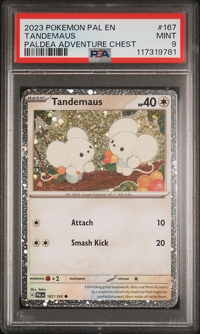 2023 Pokemon Pal En-paldea Evolved 167 Tandemaus Paldea Adventure Chest PSA 9