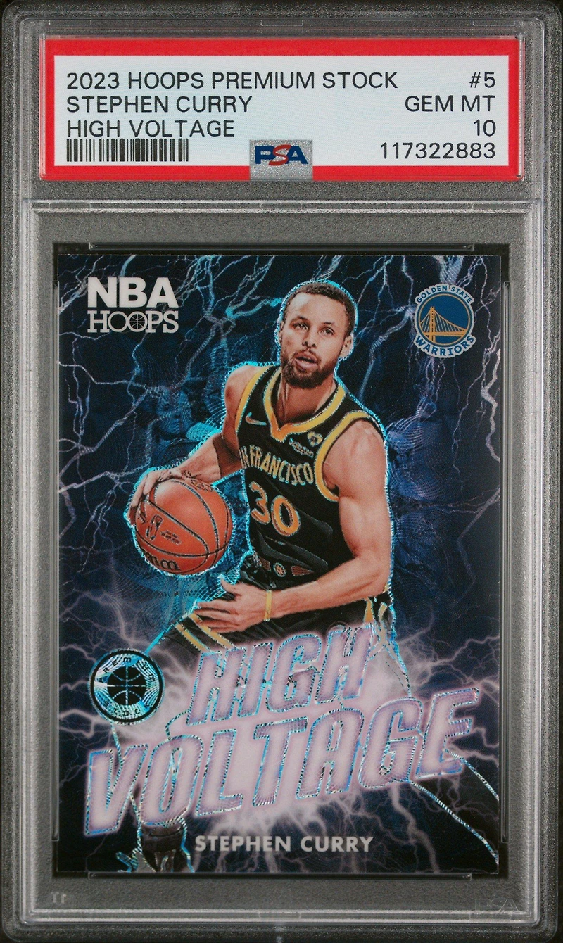 2023 Panini Hoops Premium Stock High Voltage 5 Stephen Curry PSA 10
