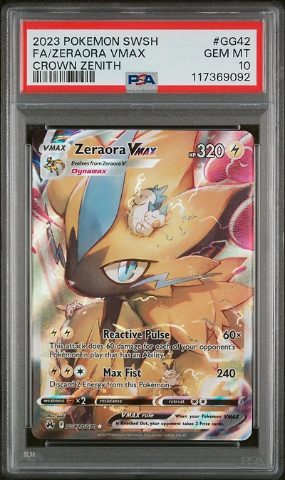 2023 Pokemon Sword And Shield Crown Zenith Gg42 Full Art/zeraora Vmax PSA 10