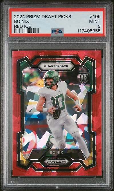 2024 Panini Prizm Draft Picks 105 Bo Nix Red Ice PSA 9