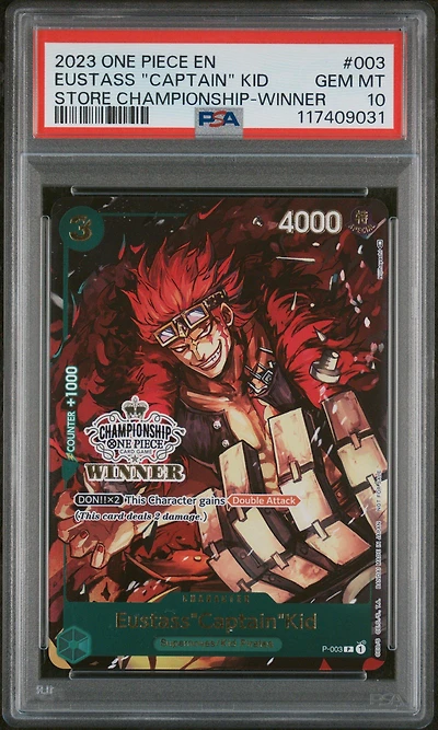 2023 One Piece Promos 003 Eustass "captain" Kid Store Championship-winner PSA 10