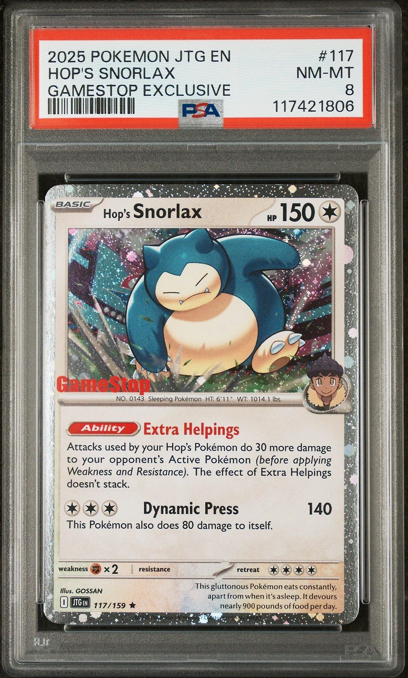 2025 Pokemon Jtg En-journey Together 117 Hop's Snorlax Gamestop Exclusive PSA 8