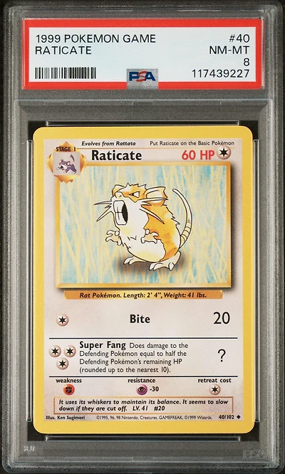1999 Pokemon Game 40 Raticate PSA