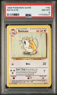 1999 Pokemon Game 40 Raticate PSA