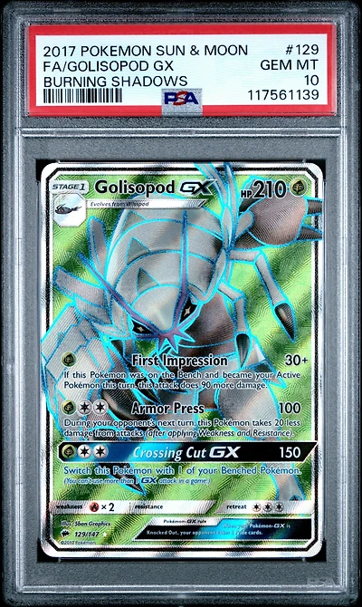 2017 Pokemon Sun & Moon Burning Shadows 129 Full Art/golisopod Gx PSA