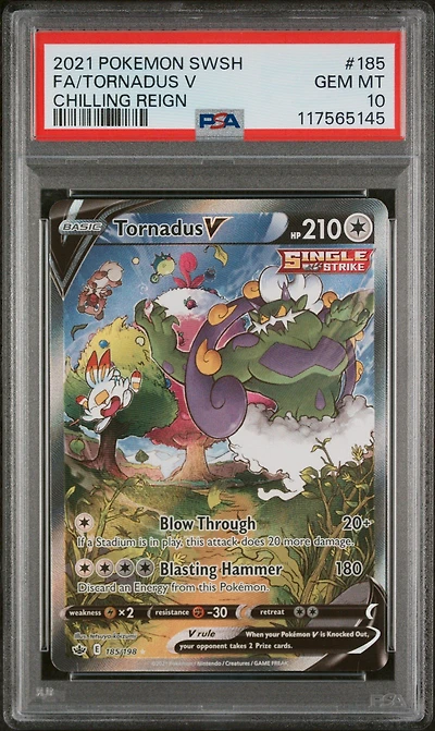 2021 Pokemon Sword & Shield Chilling Reign 185 Full Art/tornadus V PSA