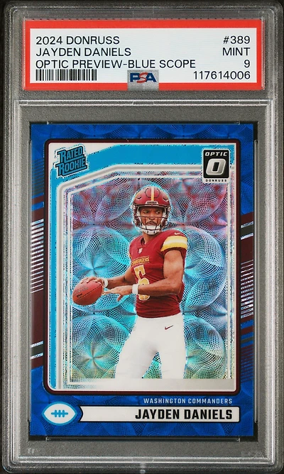 2024 Panini Donruss 389 Jayden Daniels Optic Preview-blue Scope PSA 9