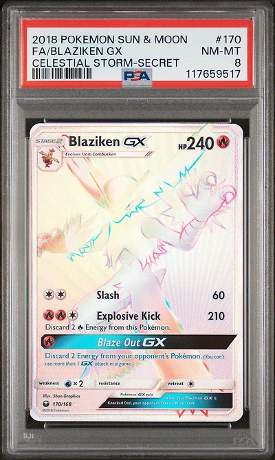 2018 Pokemon Sun & Moon Celestial Storm 170 Full Art/blaziken Gx Secret PSA