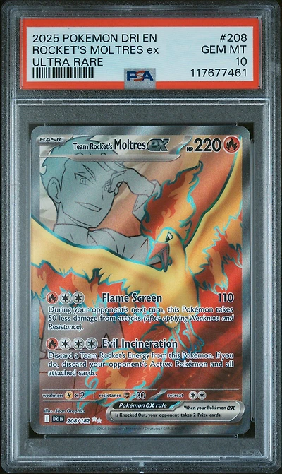 2025 Pokemon Dri En-destined Rivals 208 Team Rocket's Moltres Ex Ultra Rare PSA